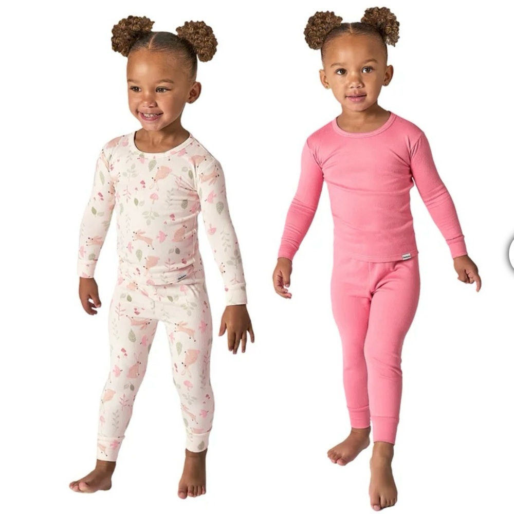 Gerber Pink and Cream and Green Leaf Print Pajama 4-piece Pajama Set Size 6